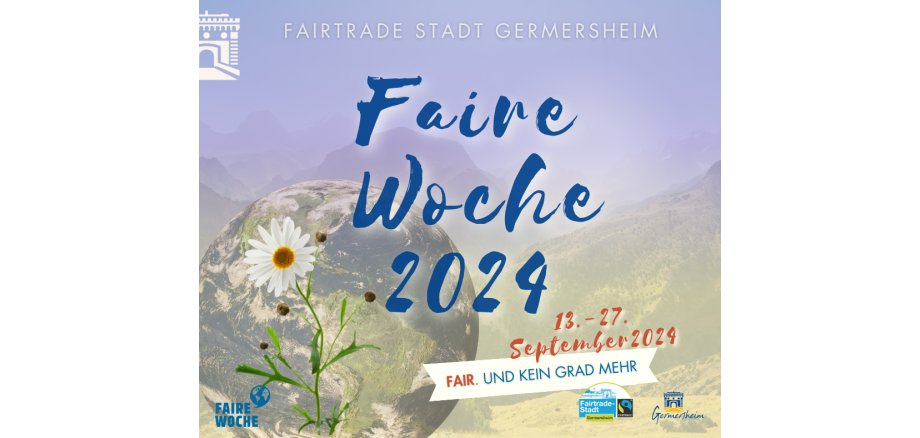 Schriftzug '"Faire Woche" Vor einer Erdkugel und einer Blume